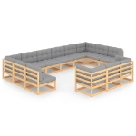 Set Divani Giardino 13 pz con Cuscini in Legno Massello di Pino