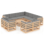 Set Divani da Giardino 12 pz con Cuscini Legno Massello di Pino