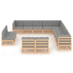 Set Divani da Giardino 13 pz con Cuscini Legno Massello di Pino