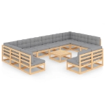 Set Divani da Giardino 13 pz con Cuscini Legno Massello di Pino