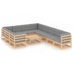 Set Divani da Giardino 11 pz con Cuscini Legno Massello di Pino