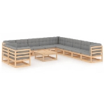 Set Divani da Giardino 12 pz con Cuscini Legno Massello di Pino