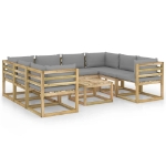 Set Divani da Giardino 9pz con Cuscini Legno di Pino Impregnato