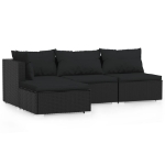 Set Divani da Giardino 4 pz con Cuscini in Polyrattan Nero