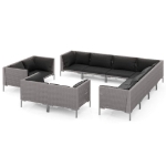 Set Divani da Giardino 11pz con Cuscini Polyrattan Grigio Scuro