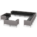 Set Divani Giardino 13pz con Cuscini in Polyrattan Grigio Scuro