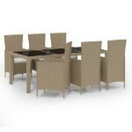 Set Mobili da Pranzo Giardino 7 pz con Cuscini Polyrattan Beige