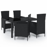 Set Mobili da Giardino 5 pz con Cuscini in Polyrattan Nero