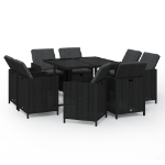 Set da Pranzo per Giardino 9 pz con Cuscini in Polyrattan Nero