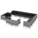 Divani da Giardino 12 pz con Cuscini in Polyrattan Grigio Scuro