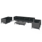 Set Divani da Giardino 9 pz con Cuscini Polyrattan Grigio Scuro