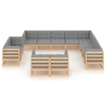 Set Divani da Giardino 12 pz con Cuscini Legno Massello di Pino