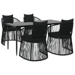 Set da Pranzo da Giardino 5 pz Nero con Cuscini in Rattan PVC