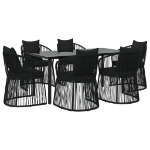 Set da Pranzo da Giardino 7 pz Nero con Cuscini in Rattan PVC