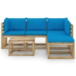 Set Divani da Giardino 6 pz con Cuscini Azzurri