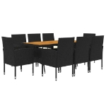 Set da Pranzo per Esterni 9 pz in Polyrattan Nero