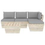 Set Divani da Giardino su Pallet 5 pz con Cuscini Legno Abete