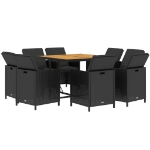 Set da Pranzo per Giardino 9pz con Cuscini in Polyrattan Nero