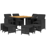 Set da Pranzo da Giardino 9 pz con Cuscini in Polyrattan Nero