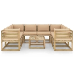 Set Divani da Giardino 9pz con Cuscini Legno di Pino Impregnato