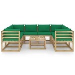 Set Divani da Giardino 9pz con Cuscini Legno di Pino Impregnato