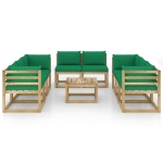 Set Salotto Giardino con Cuscini 9 pz in Pino Impregnato