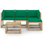 Set Salotto da Giardino 5 pz con Cuscini Verdi