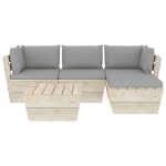 Set Divani da Giardino su Pallet 5 pz con Cuscini Legno Abete