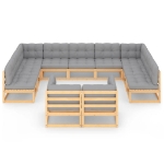 Set Divani da Giardino 11 pz con Cuscini Legno Massello di Pino