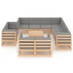 Set Divani da Giardino 12 pz con Cuscini Legno Massello di Pino