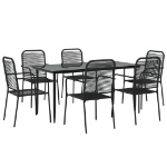 Set da Pranzo da Giardino 7 pz Nero Corda di Cotone e Acciaio