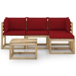 Set Salotto da Giardino 5 pz con Cuscini Rosso Vino