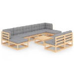 Set Divani da Giardino 10 pz con Cuscini Legno Massello di Pino