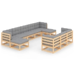 Set Salotto Giardino 10pz Cuscini Antracite Legno Massello Pino