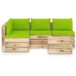 Set Divani da Giardino con Cuscini 5 pz Legno Impregnato Verde