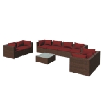 Set Divani da Giardino 9 pz con Cuscini in Polyrattan Marrone