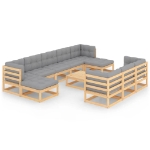 Set Divani da Giardino 11 pz con Cuscini Legno Massello di Pino