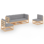 Set Divani da Giardino 5 pz con Cuscini Legno Massello di Pino