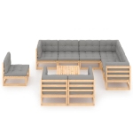 Set Salotto Giardino 10pz Cuscini Antracite Legno Massello Pino