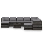 Set Salotto Giardino con Cuscini 11 pz Legno Impregnato Grigio