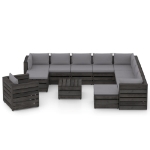 Set Salotto Giardino con Cuscini 12 pz Legno Impregnato Grigio