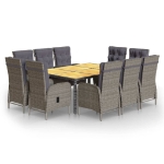 Set da Pranzo per Giardino 11 pz Polyrattan Grigio