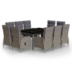 Set da Pranzo per Giardino 11 pz Polyrattan Grigio