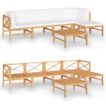 Set Divani da Giardino 6pz Cuscini Crema Legno Massello di Teak