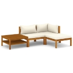 Set Divani da Giardino 4 pz con Cuscini Crema in Legno Acacia