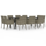 Set Mobili Giardino 11 pz con Cuscini Polyrattan Nero e Grigio