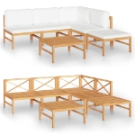 Set Divani da Giardino 6pz Cuscini Crema Legno Massello di Teak