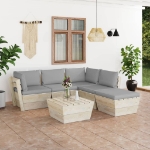 Set Divani da Giardino su Pallet 6 pz con Cuscini Legno Abete