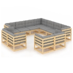 Set Divani da Giardino 11 pz con Cuscini Legno Massello di Pino