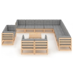 Set Divani da Giardino 14 pz con Cuscini Legno Massello di Pino